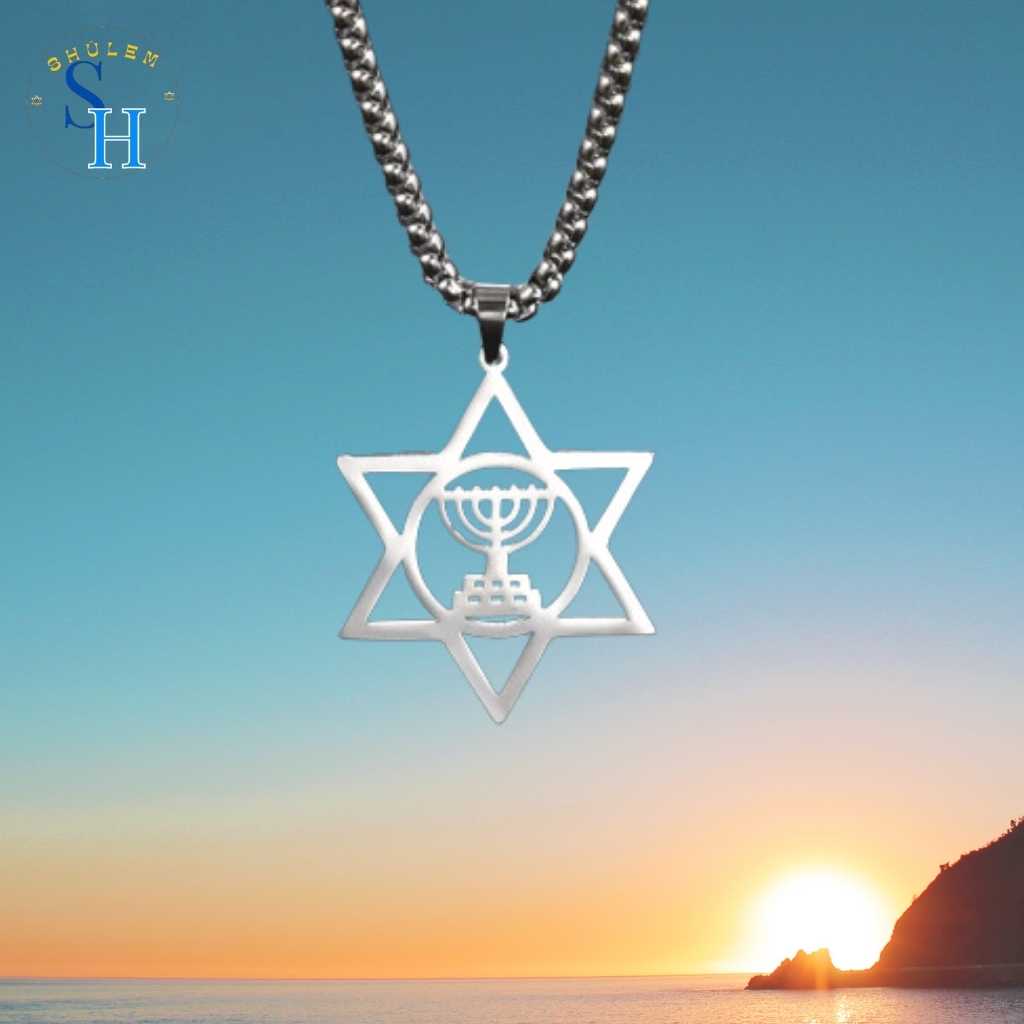 Collar hombre-mujer estrella de David con Menorah
