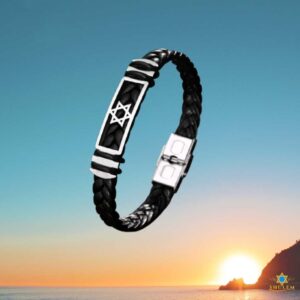 Pulsera de Varón Cuero Trenzado Maguen David