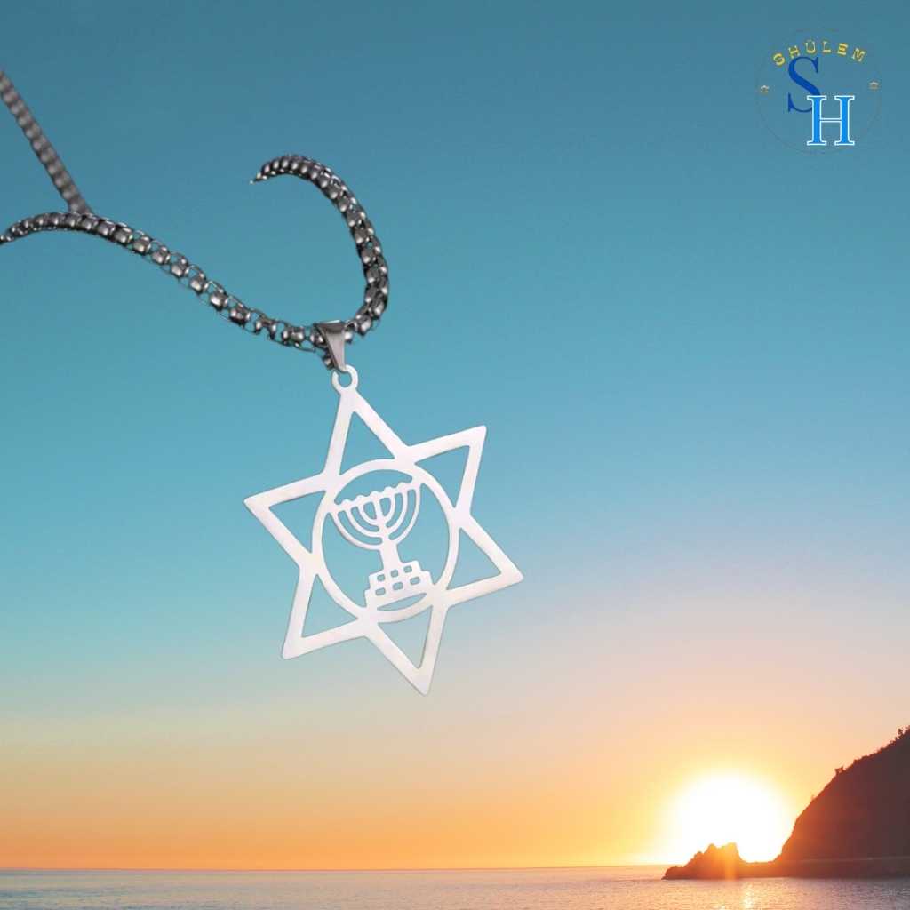 Collar hombre-mujer Estrella de David con Menorah - Imagen 2