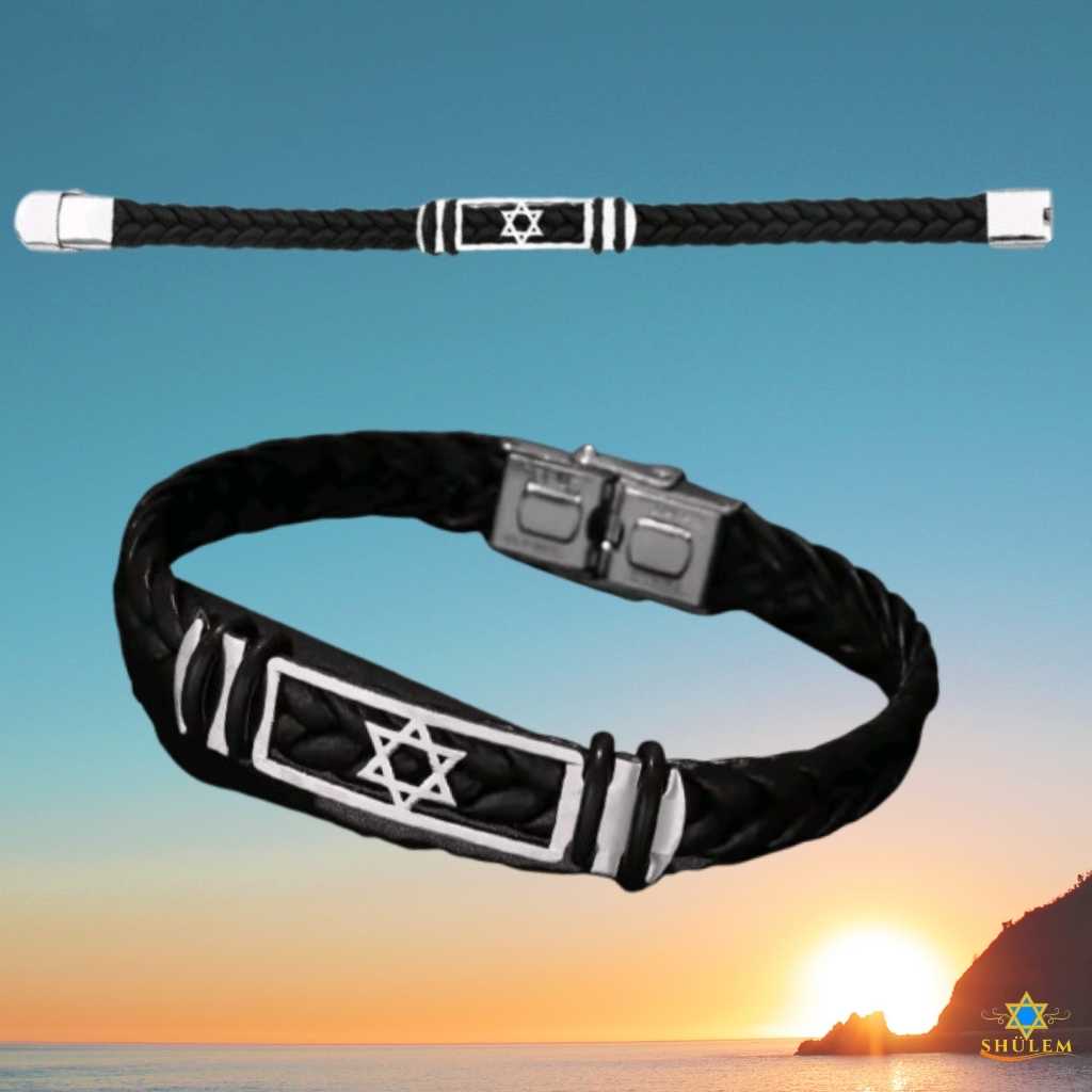 Pulsera de Varón cuero trenzado Maguen David - Imagen 2