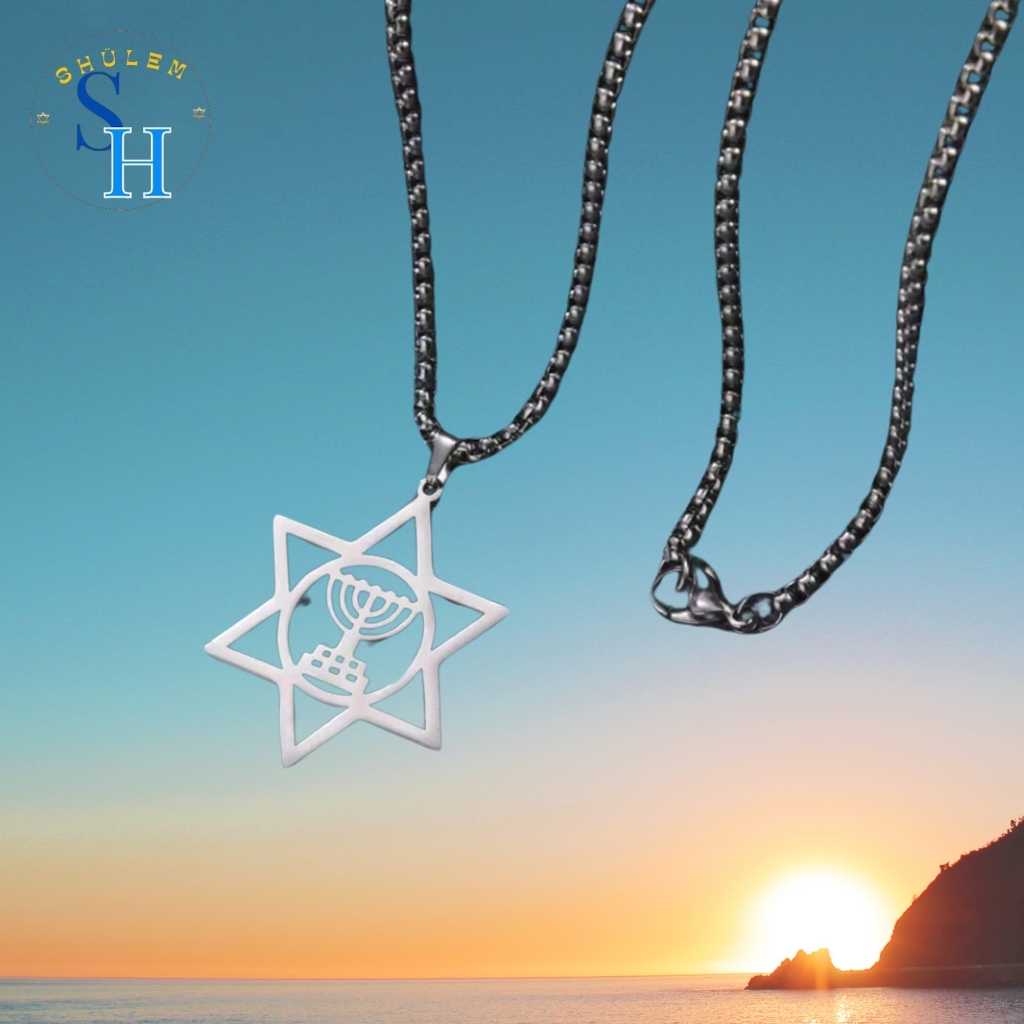 Collar hombre-mujer Estrella de David con Menorah - Imagen 3