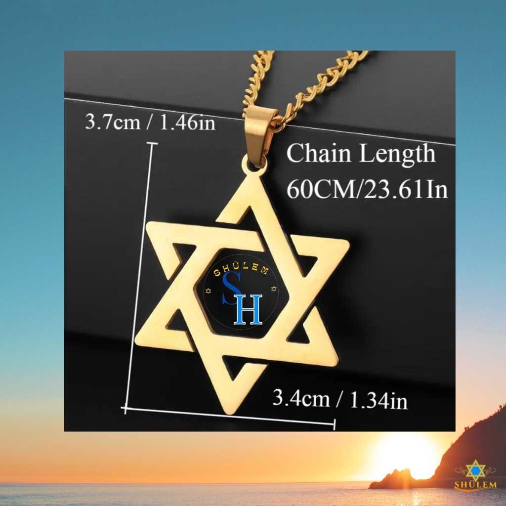 Collar Unisex Estrella de David Clásica bañada en oro 60cm - Imagen 3