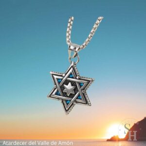 Colgante Exclusivo Estrella de David de Eilat en acero inoxidable con baño de plata envejecido, símbolo de fe y elegancia.